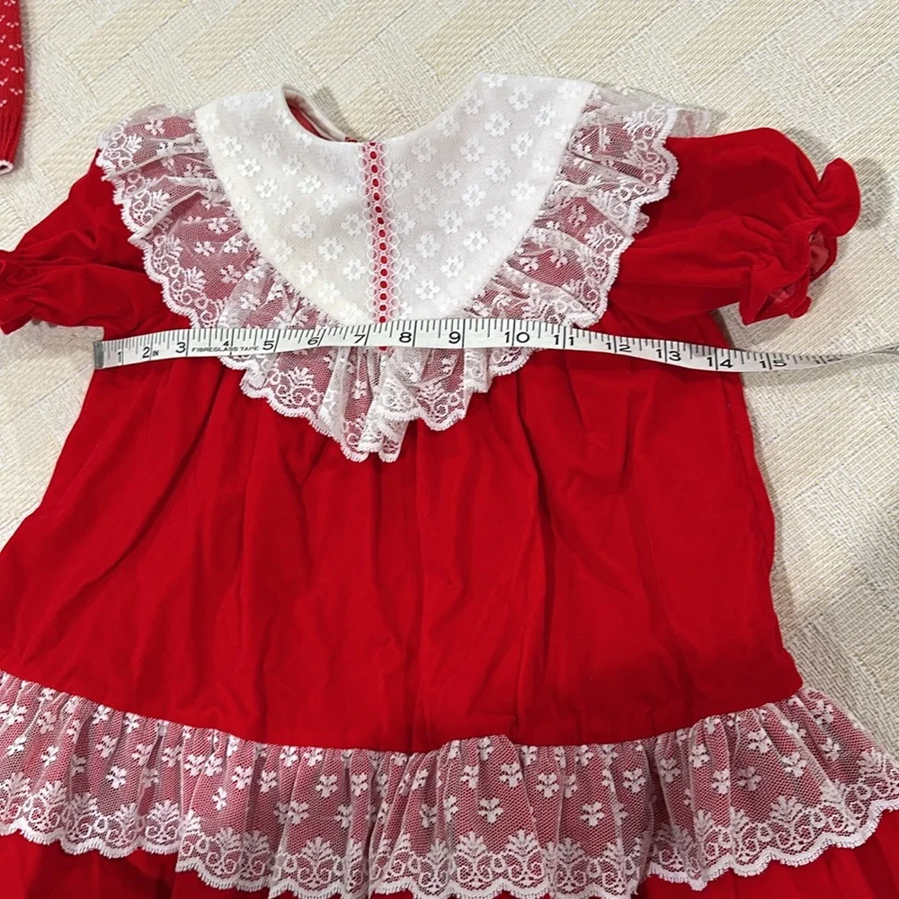 VINTAGE Red Velvet & Lace Frilly Puff Sleeve Christmas Dress Toddler Girl Sz 4T